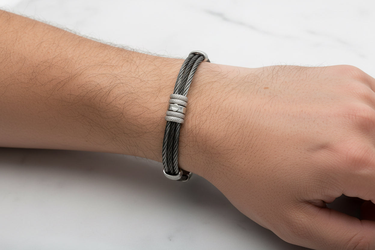 Bracelet-vintage PVD cable with 18Kt. Gold