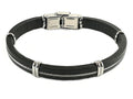 Bracelet-black leather with steel cable