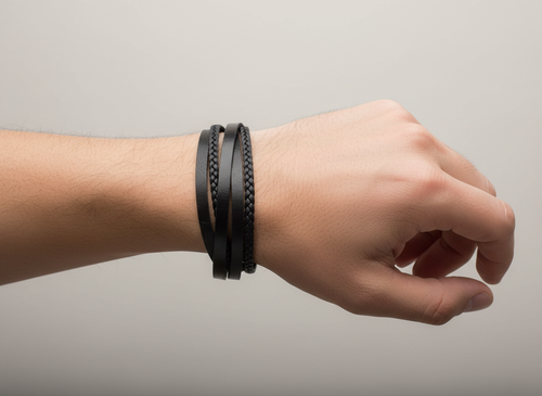 Bracelet-black multi-strand leather