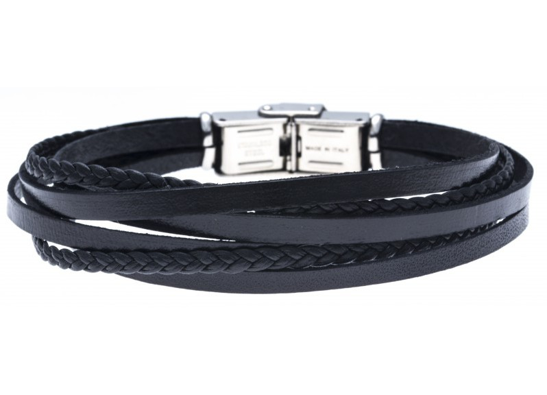 Bracelet-black multi-strand leather