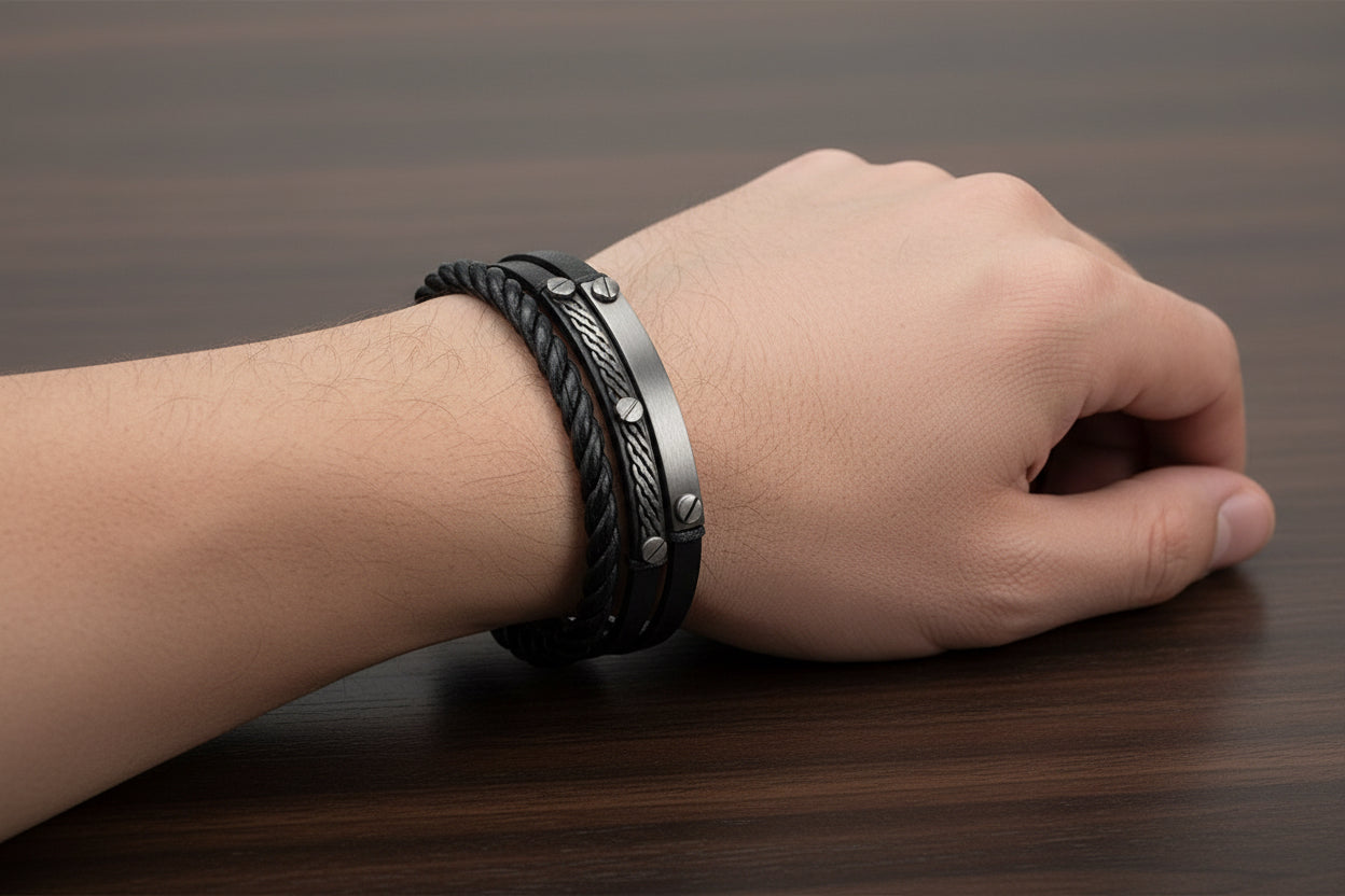 Bracelet-multiple straps, black