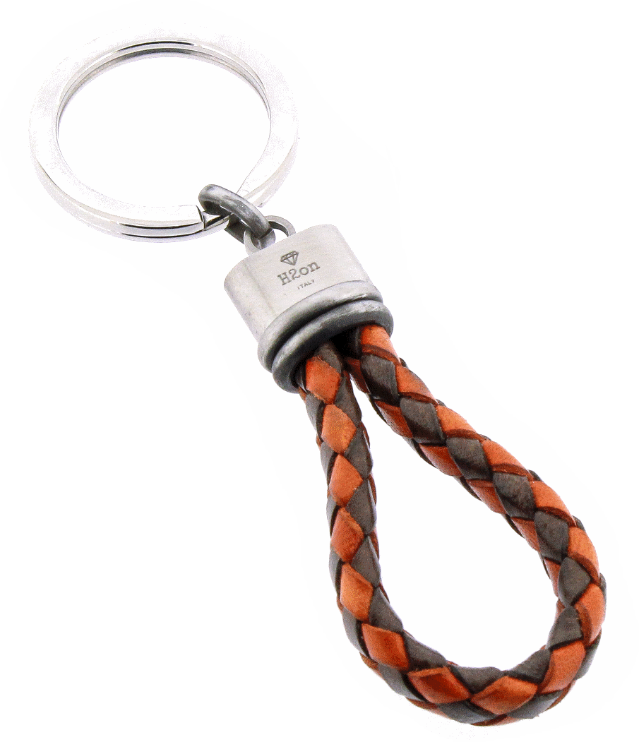 Keychain-Brown/Orange braided leather