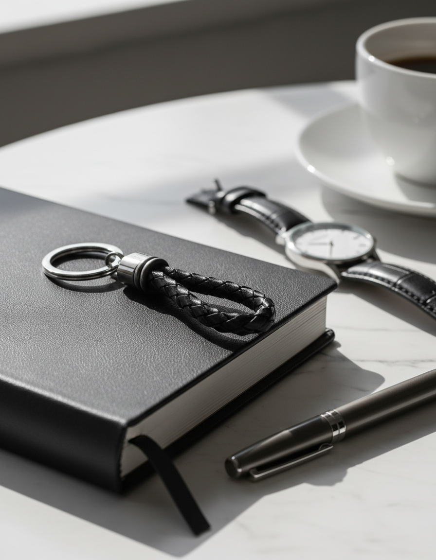 Keychain-black braided leather