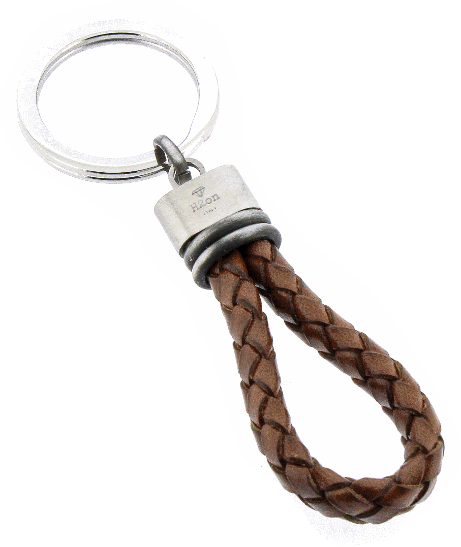 Keychain-brown braided leather