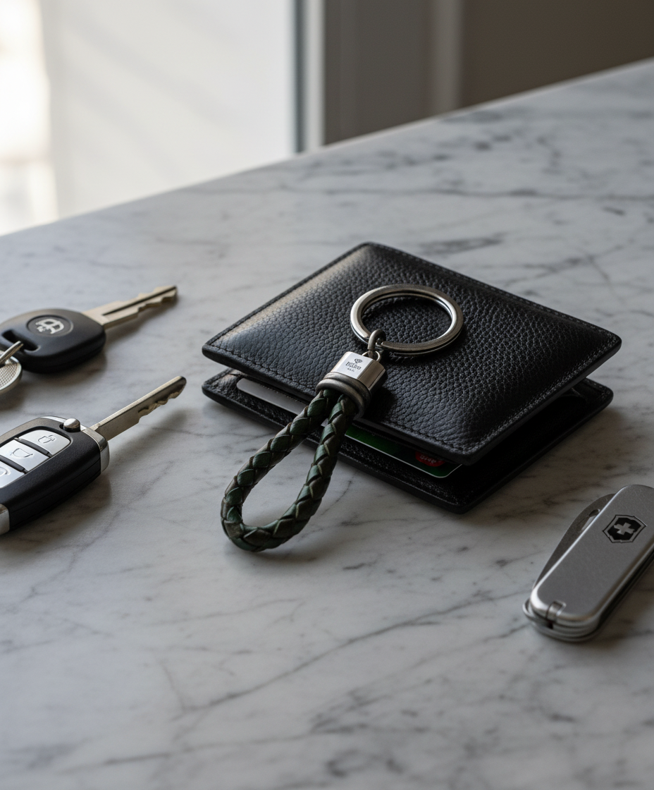 Keychain-green braided leather