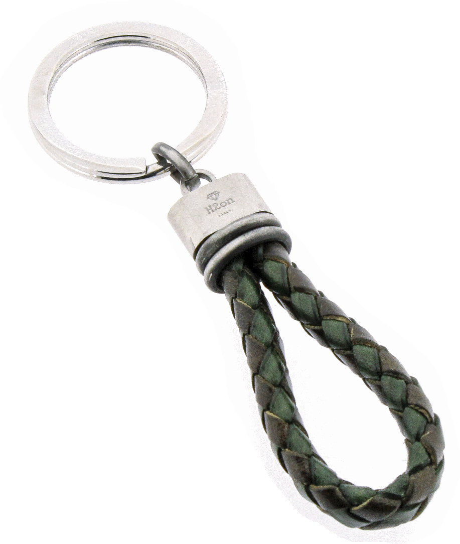 Keychain-green braided leather