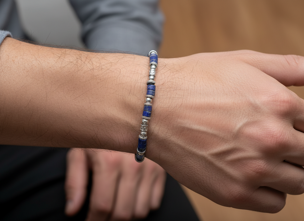 Bracelet-blue/silver with lapis