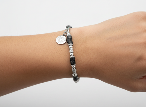 Bracelet-black/silver with agate