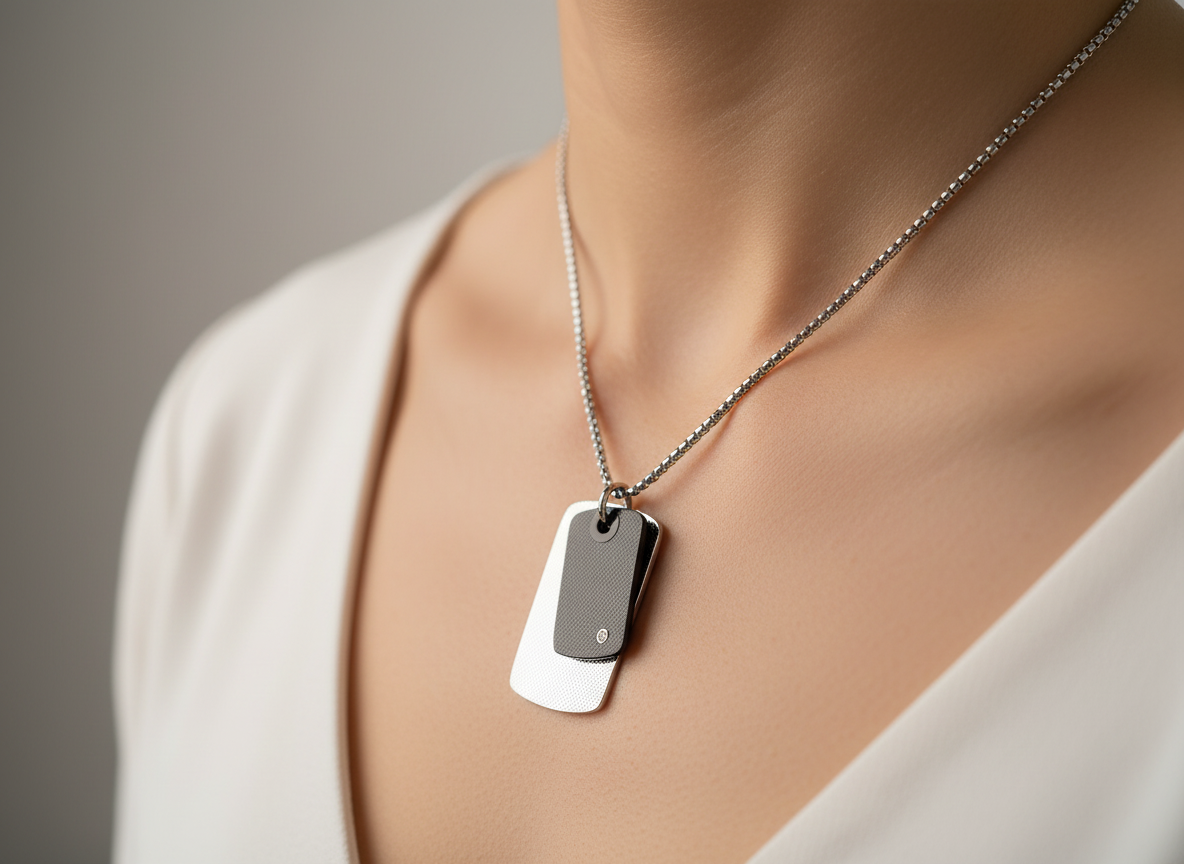 Necklace with Tags and Natural Diamond