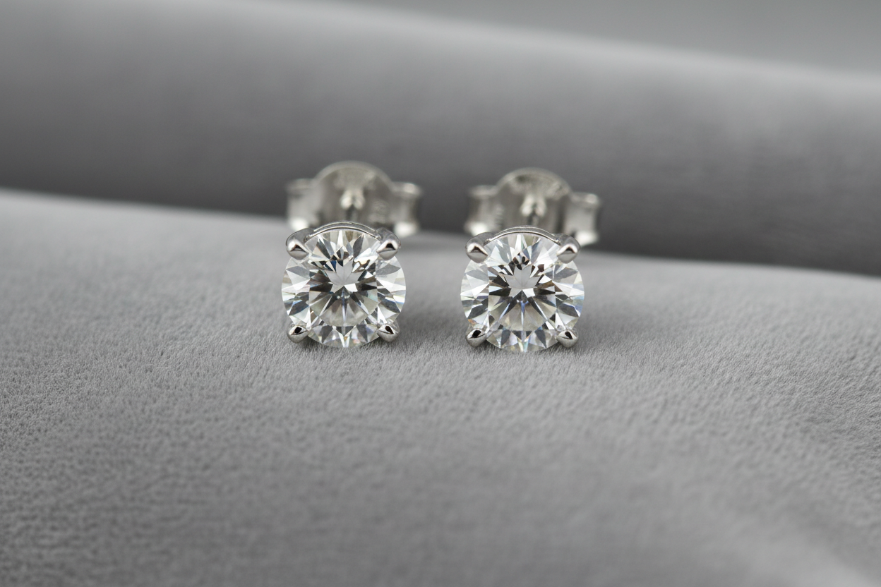 Classic Solitaire diamond earrings with a 4 prong setting