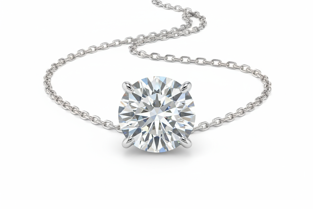 Round brilliant diamond solitaire necklace with a 4 prong setting 